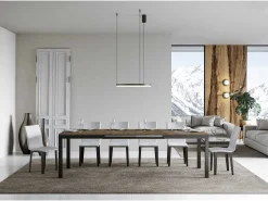 Mesa de comedor extensible Karry evolución-Color Marrón-Soporte 4 pies-Ancho extensible