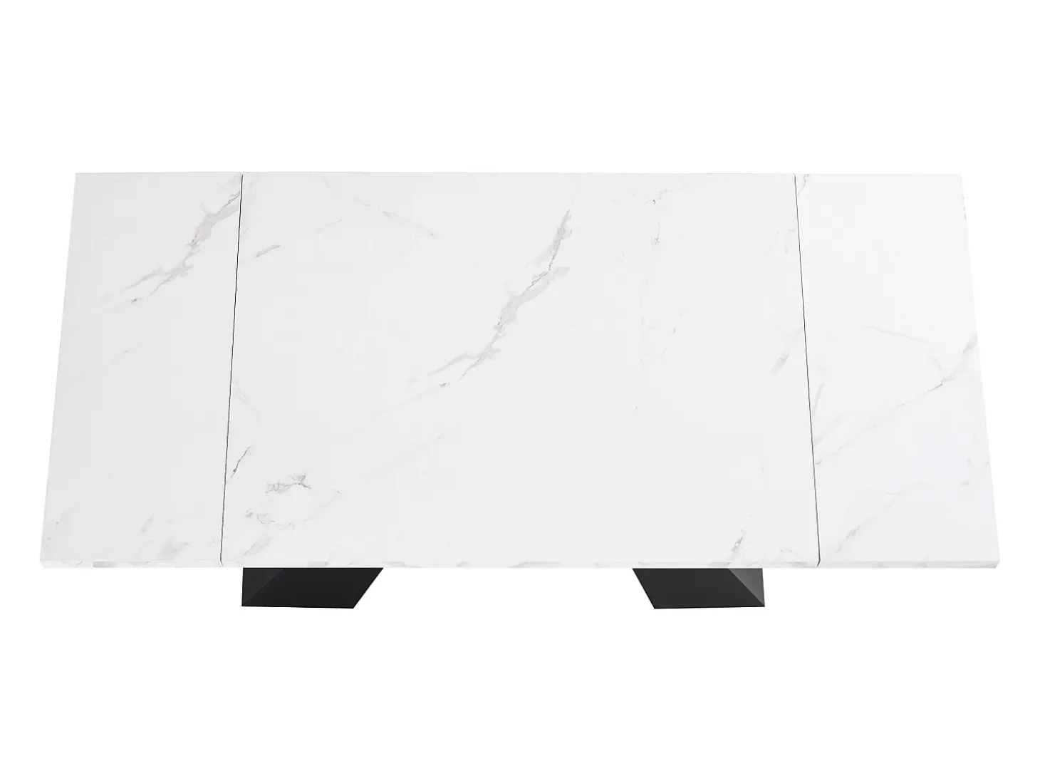 Mesa de comedor extensible - 99-159 x 74 x 77 cm - Tablero efecto mármol - MDF y metal - Blanco + negro