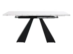 Mesa de comedor extensible - 99-159 x 74 x 77 cm - Tablero efecto mármol - MDF y metal - Blanco + negro