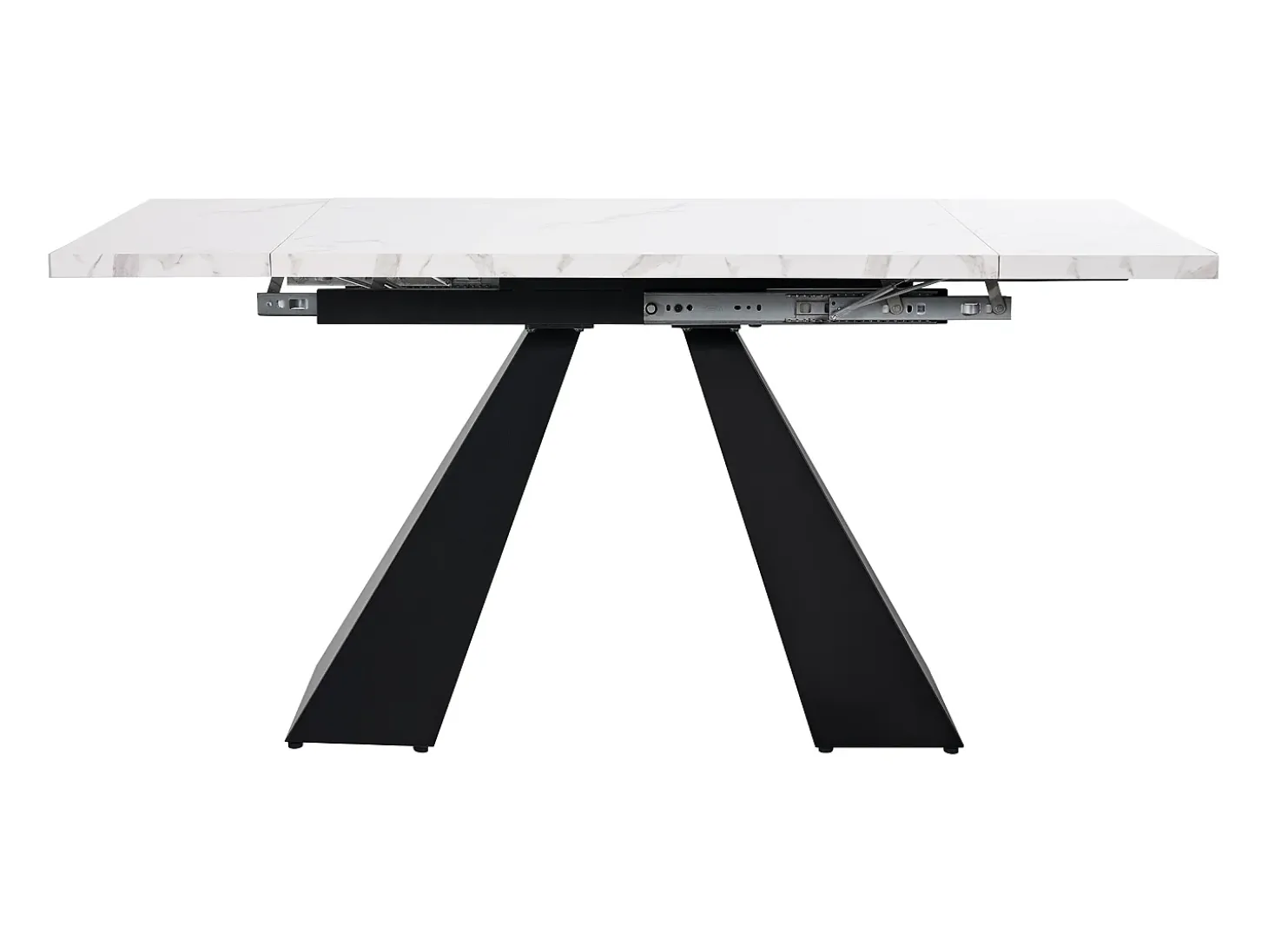 Mesa de comedor extensible - 99-159 x 74 x 77 cm - Tablero efecto mármol - MDF y metal - Blanco + negro