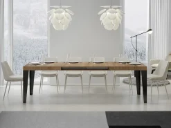 Mesa de comedor extensible Flavio-Color Natural-Soporte 2 pies-Alargaderas -Ancho extensible