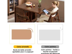 Mesa de comedor extensible y compacta, mesa de cocina de madera de 130 cm con almacenamiento y ruedas 360°, para 2 a 6 personas, acabado nogal