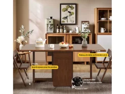 Mesa de comedor extensible y compacta, mesa de cocina de madera de 130 cm con almacenamiento y ruedas 360°, para 2 a 6 personas, acabado nogal