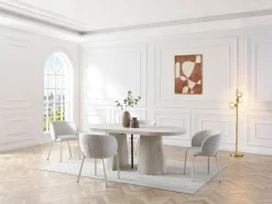 Mesa de comedor extensible para 6 a +12 personas en MDF - Efecto travertino beige - CLOEVA