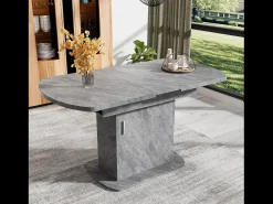 Mesa de comedor extensible ovalada 110(130)x70cm con almacenaje - Acabado efecto hormigón - Gris