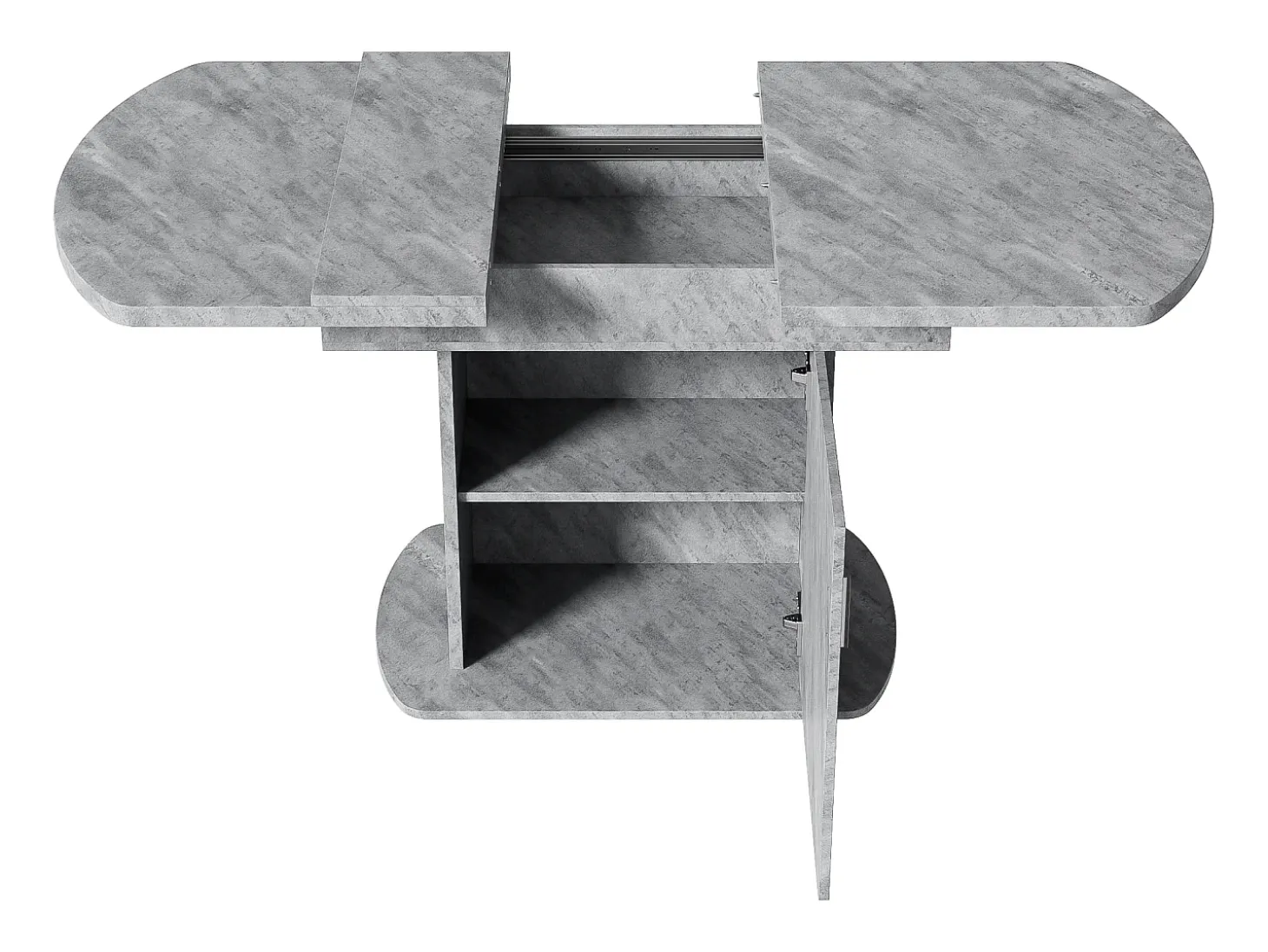 Mesa de comedor extensible ovalada 110(130)x70cm con almacenaje - Acabado efecto hormigón - Gris