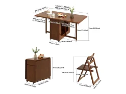 Mesa de comedor extensible y compacta, mesa de cocina de madera de 150 cm con almacenamiento y ruedas 360°, para 2 a 6 personas, acabado nogal