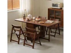 Mesa de comedor extensible y compacta, mesa de cocina de madera de 150 cm con almacenamiento y ruedas 360°, para 2 a 6 personas, acabado nogal