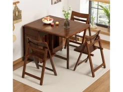 Mesa de comedor extensible y compacta, mesa de cocina de madera de 150 cm con almacenamiento y ruedas 360°, para 2 a 6 personas, acabado nogal