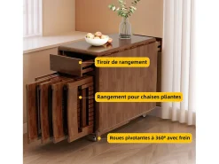 Mesa de comedor extensible y compacta, mesa de cocina de madera de 150 cm con almacenamiento y ruedas 360°, para 2 a 6 personas, acabado nogal