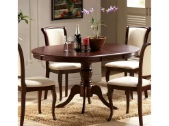 Mesa de comedor extensible 106-141 cm color nogal con pata central Ade