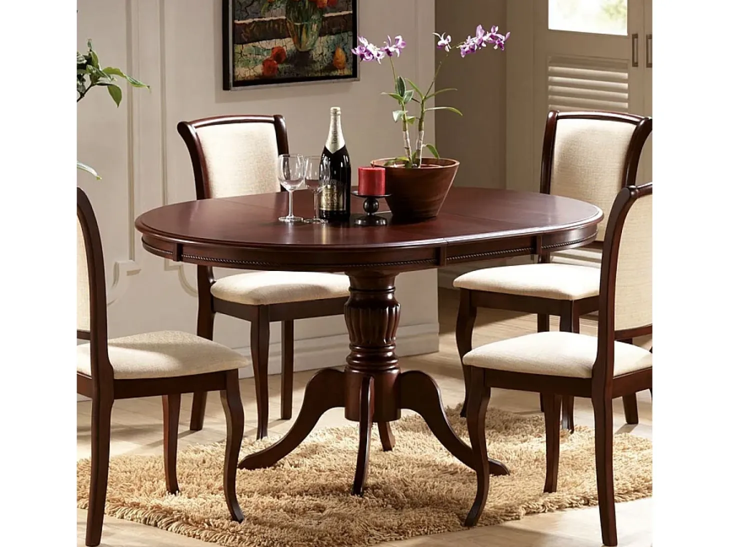 Mesa de comedor extensible 106-141 cm color nogal con pata central Ade