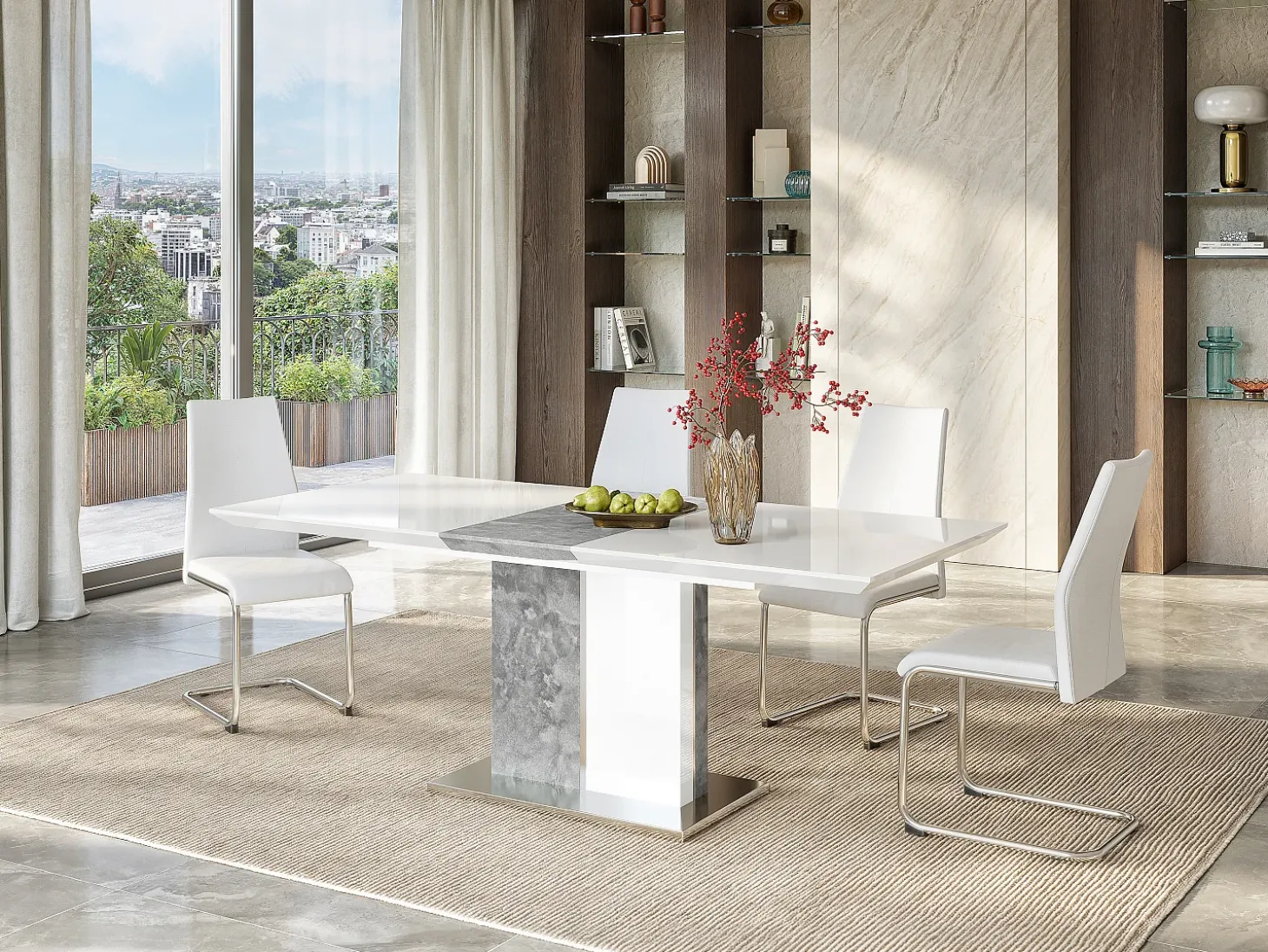Mesa de comedor extensible 6 a 8 comensales de MDF blanco EREN