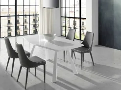 Mesa de comedor extensible Siroka lacada en blanco con patas de acero blanco 180 a 230 cm