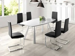 Mesa de comedor extensible Siroka lacada en blanco con patas de acero blanco 180 a 230 cm
