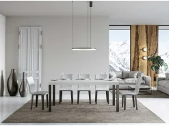 Mesa de comedor extensible Karry-Color Blanco-Soporte 4 pies-Ancho extensible