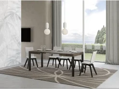 Mesa de comedor extensible Karry-Color Marrón-Soporte 4 pies-Ancho extensible