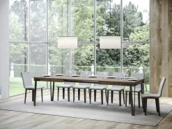 Mesa de comedor extensible de diseño con patas de metal antracita Konta-Color Marrón-Ancho extensible