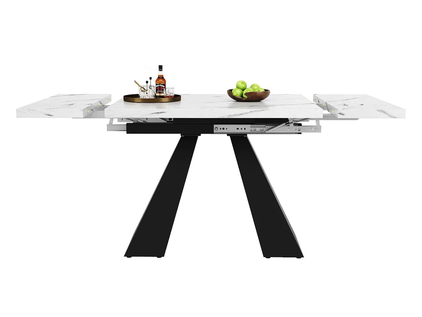 Mesa de comedor extensible 99-159 x 74 cm - 6 a 8 personas - en MDF - Blanco + Negro