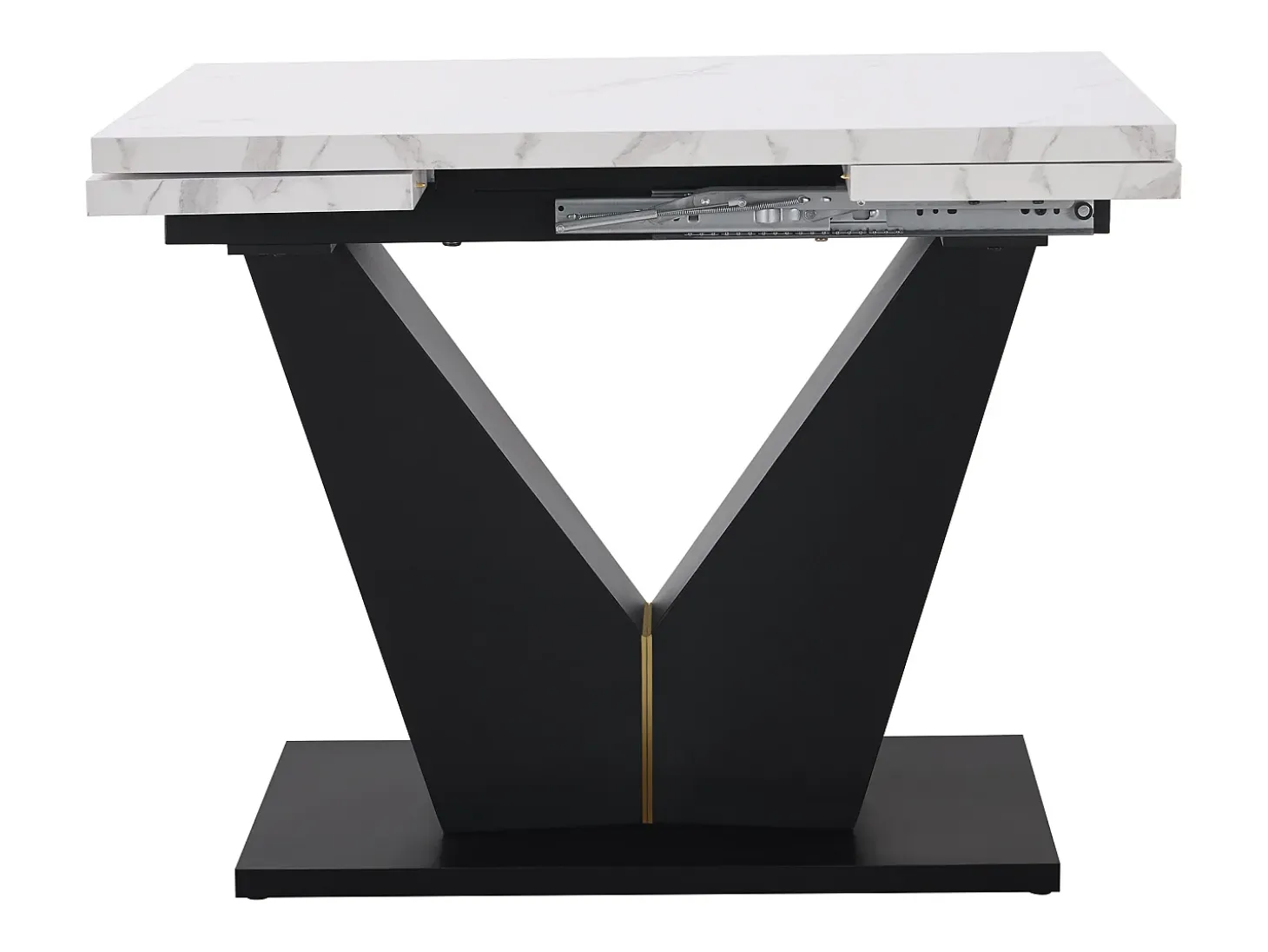 Mesa de comedor extensible 159x75cm para 6 personas en MDF chapado en mármol blanco con patas negras