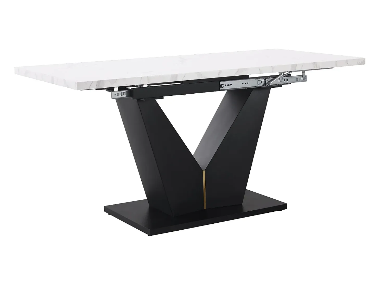 Mesa de comedor extensible 159x75cm para 6 personas en MDF chapado en mármol blanco con patas negras