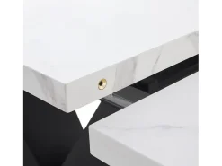 Mesa de comedor extensible 159x75cm para 6 personas en MDF chapado en mármol blanco con patas negras
