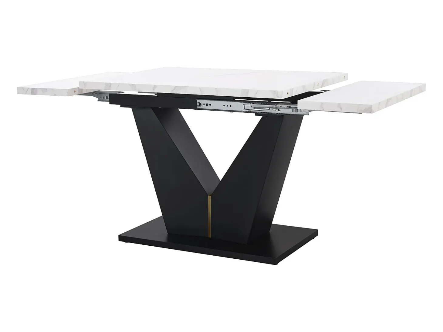 Mesa de comedor extensible 159x75cm para 6 personas en MDF chapado en mármol blanco con patas negras