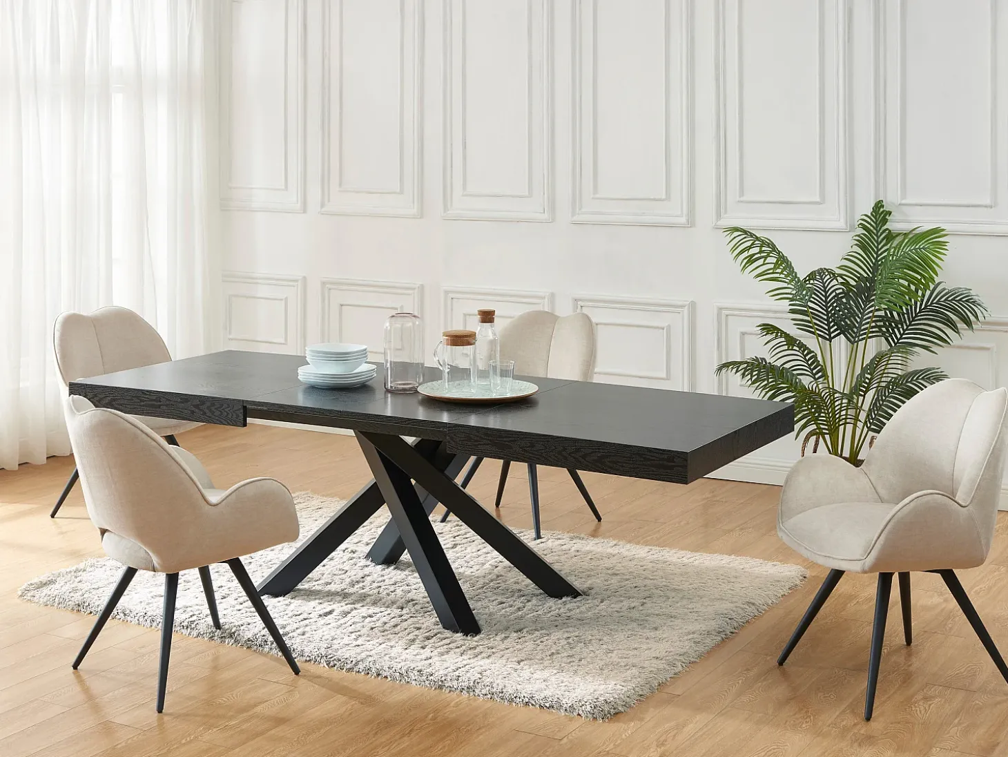 Mesa de comedor extensible 6 a 10 cubiertos de MDF y metal - Negro - CATONAV
