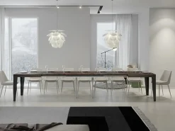 Mesa de comedor extensible Flavio-Color Marrón-Soporte 2 pies-5 alargaderas finas-Ancho extensible