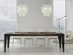 Mesa de comedor extensible Flavio-Color Marrón-Soporte 2 pies-5 alargaderas finas-Ancho extensible