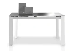 Mesa de comedor extensible Mikale de 140 a 190 cm en vitral negro con patas de metal blanco