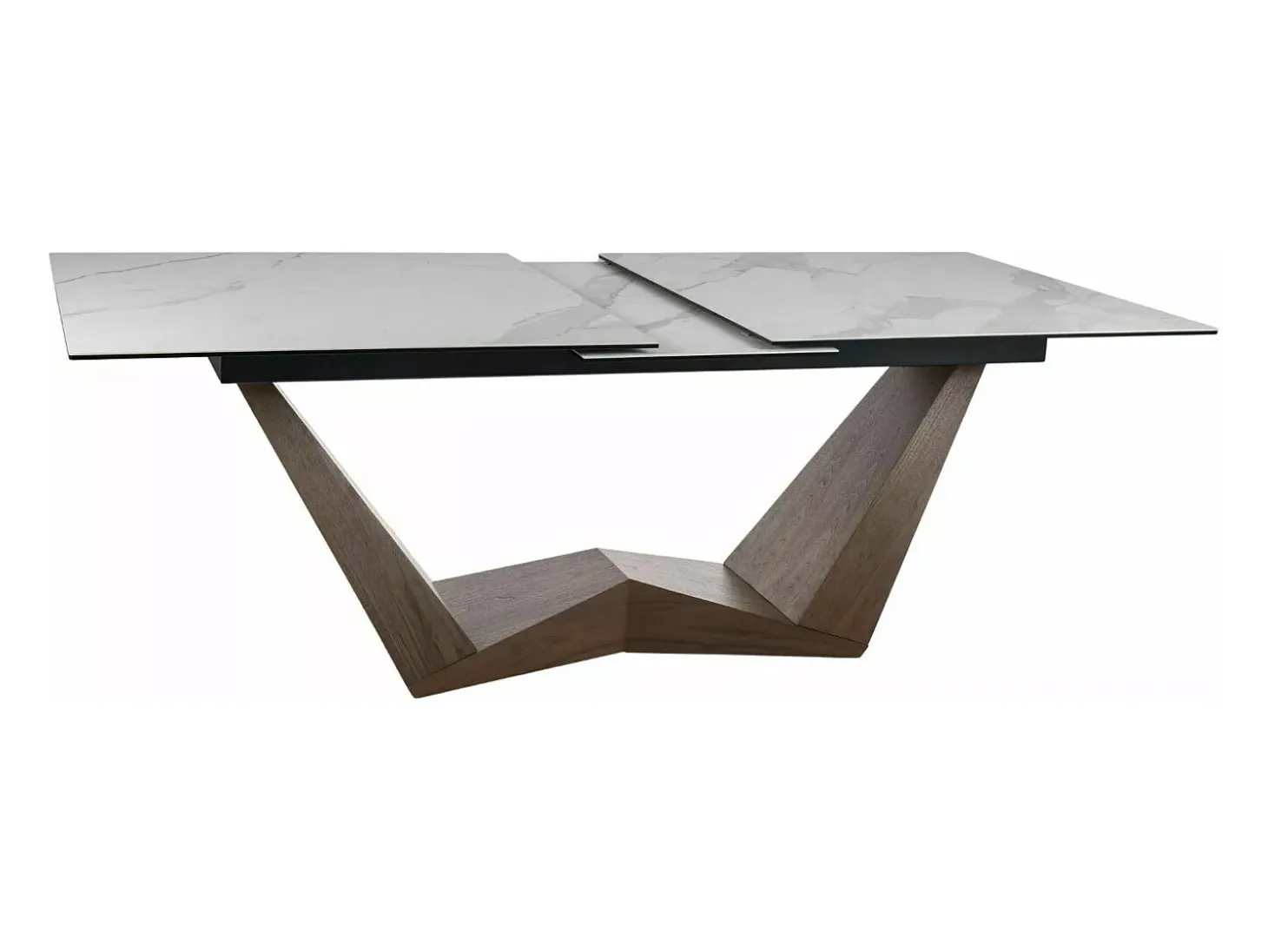 Mesa de comedor extensible con tablero de cerámica imitación mármol blanco Stunt
