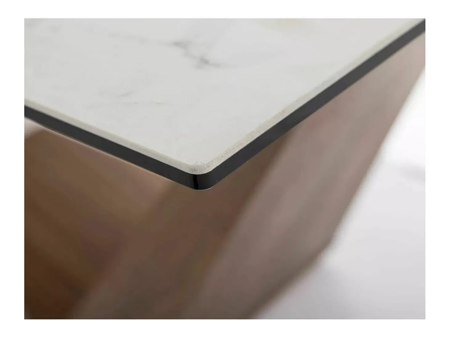 Mesa de comedor extensible con tablero de cerámica imitación mármol blanco Stunt