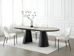 Mesa de comedor extensible de 6 a 10 personas en MDF y metal - Natural y Negro - KORIZEA