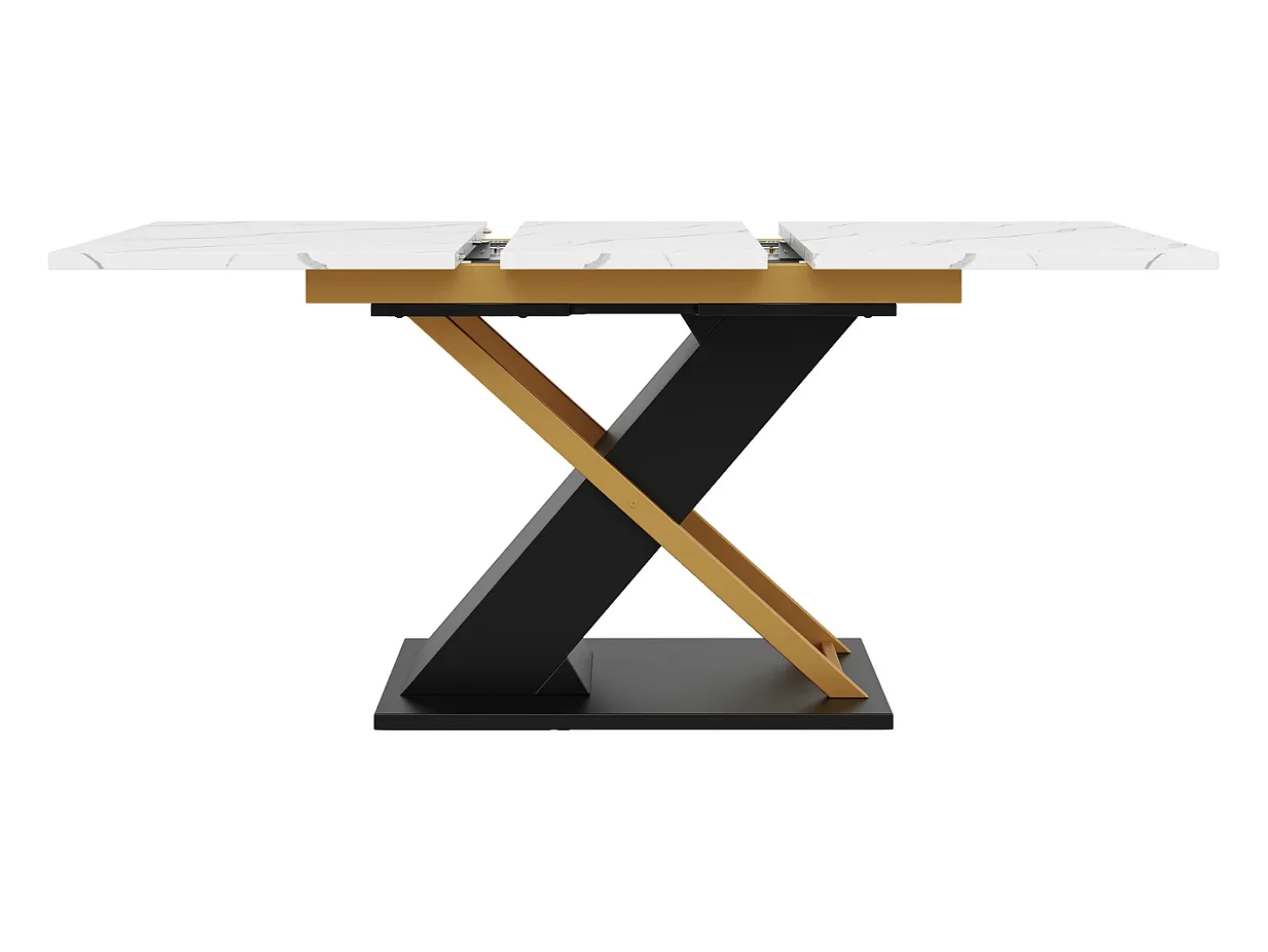 Mesa de comedor extensible para 4 a 6 personas - 120/160 x 80 x 75,4 cm - MDF + patas metálicas cruzadas - Blanco + negro