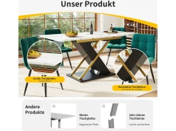 Mesa de comedor extensible para 4 a 6 personas - 120/160 x 80 x 75,4 cm - MDF + patas metálicas cruzadas - Blanco + negro