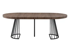Mesa de comedor extensible 2 a 12 personas en MDF y acero - Marrón oscuro natural y negro - FIRELA