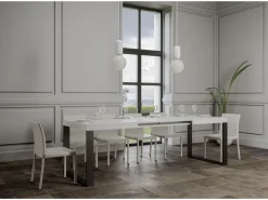 Mesa de comedor extensible tiroz-Color Blanco-Soporte 4 pies-Alargaderas -Ancho extensible