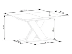 Mesa de comedor extensible APODIS con pata central bicolor y tablero de aspecto roble