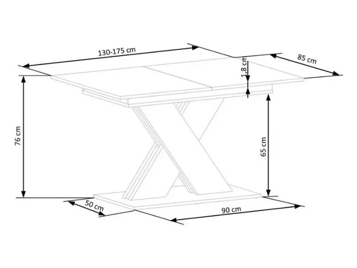 Mesa de comedor extensible APODIS con pata central bicolor y tablero de aspecto roble
