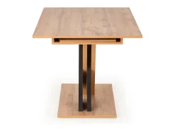 Mesa de comedor extensible APODIS con pata central bicolor y tablero de aspecto roble