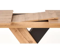 Mesa de comedor extensible APODIS con pata central bicolor y tablero de aspecto roble