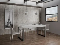 Mesa de comedor extensible tiroz-Color Blanco-Base y soporte con ruedas-5 alargaderas finas-Ancho extensible