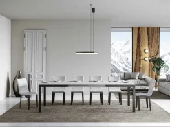 Mesa de comedor extensible Karry evolución-Color Blanco-Base y soporte con ruedas-Ancho extensible
