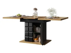 Mesa de comedor extensible para 4 a 6 personas - Estampado de cuadros con puertas - Negro y madera