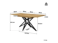 Mesa de comedor extensible 160x80x66 cm - 6 personas - patas de mesa en forma de estrella - tablero de mesa imitación nogal - Natural