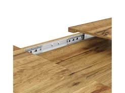 Mesa de comedor extensible 160x80x66 cm - 6 personas - patas de mesa en forma de estrella - tablero de mesa imitación nogal - Natural