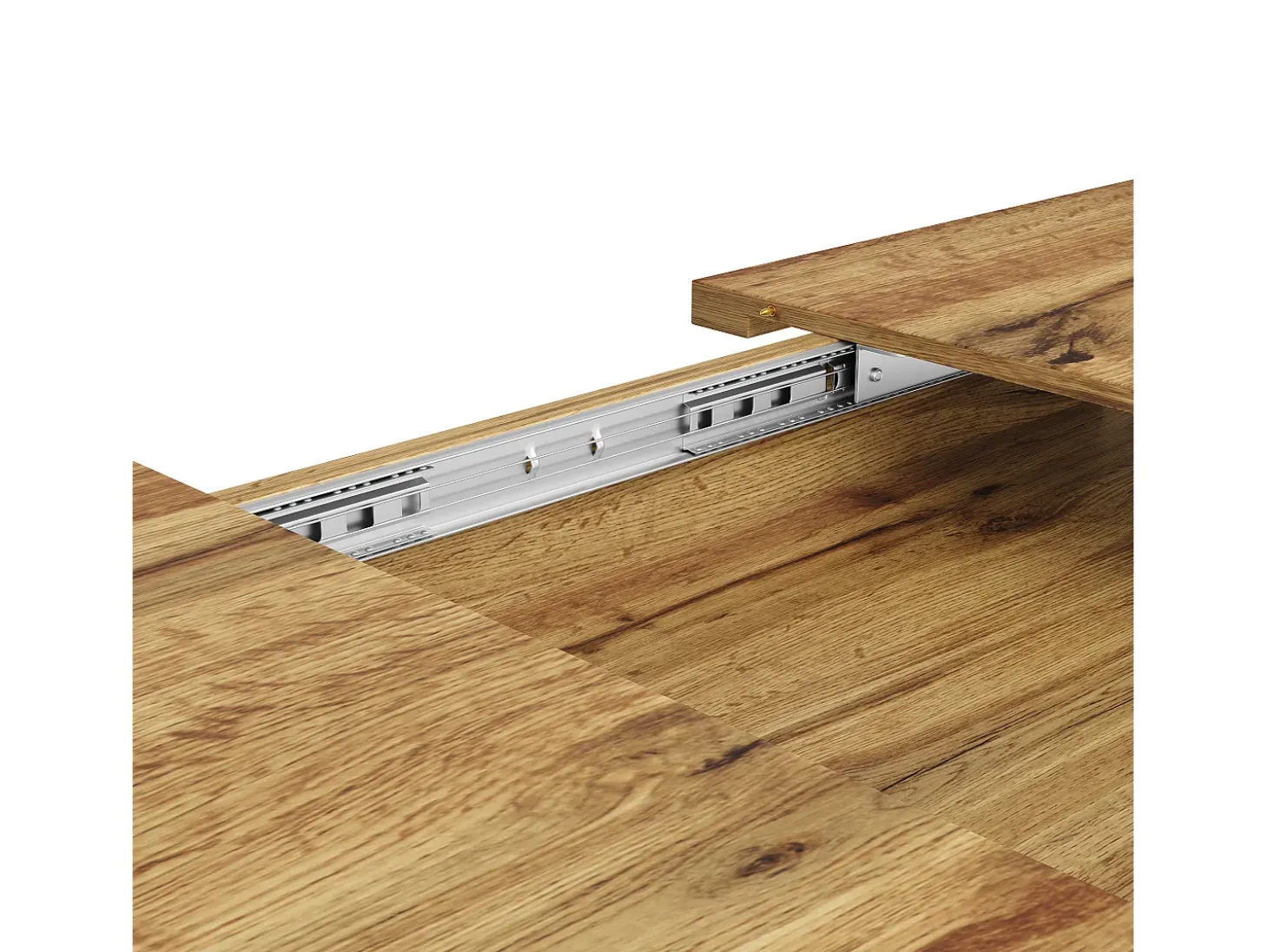 Mesa de comedor extensible 160x80x66 cm - 6 personas - patas de mesa en forma de estrella - tablero de mesa imitación nogal - Natural