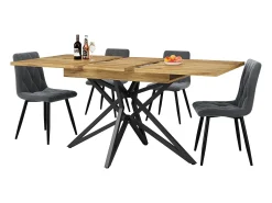 Mesa de comedor extensible 160x80x66 cm - 6 personas - patas de mesa en forma de estrella - tablero de mesa imitación nogal - Natural