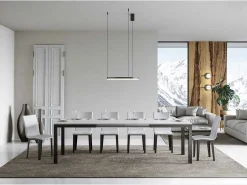 Mesa de comedor extensible Karry evolución-Color Blanco-Base y soporte con ruedas-Ancho extensible
